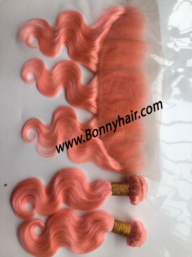 100% Human Remy Hair 13X6 Lace Closure Pink--93