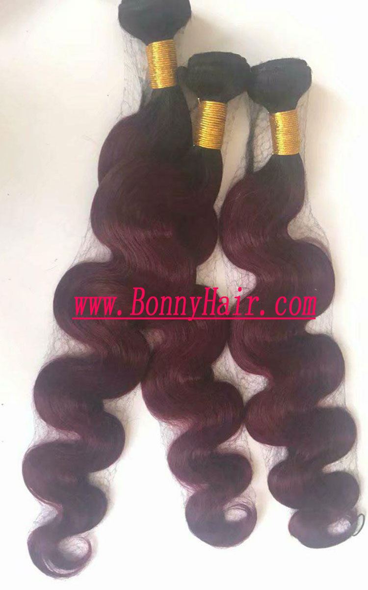 100% Virgin Remy Human Hair Ombre Color 1B/99J Body Wave