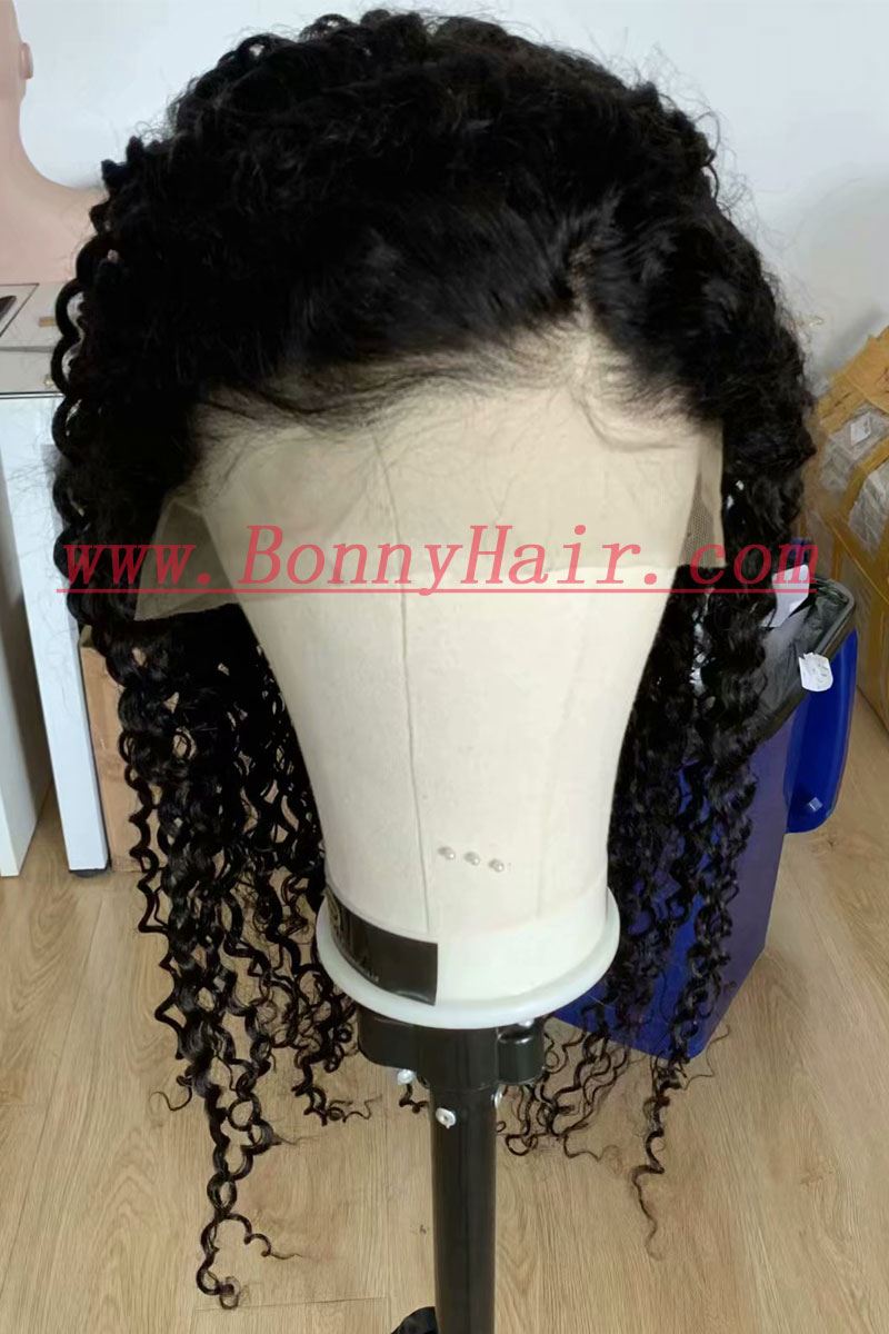 100% Remy Human Hair #1 Kinky Curly Front Lace Wig--35