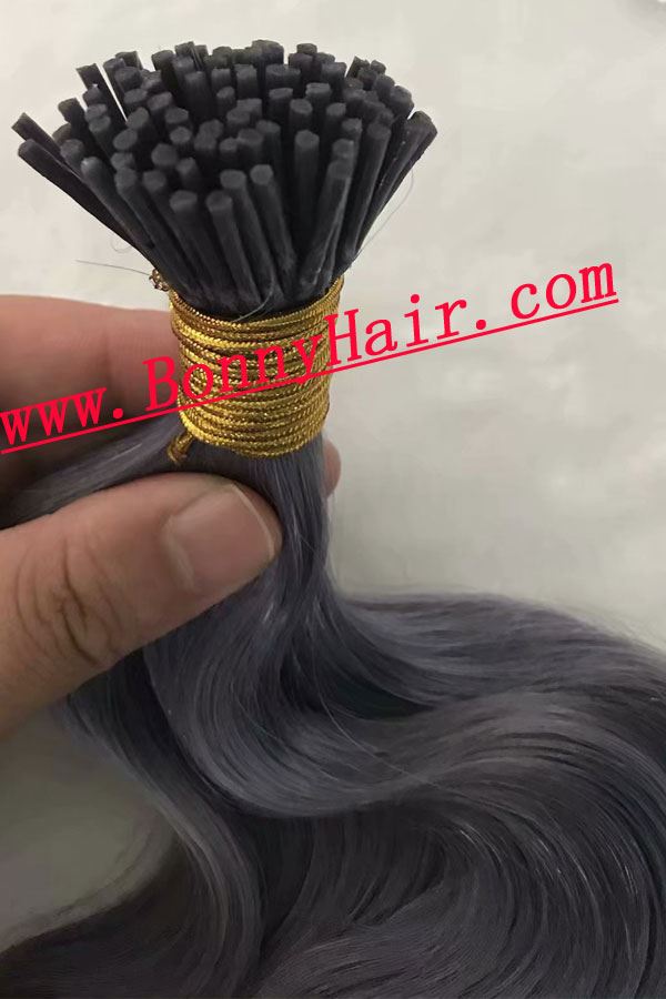 24" Body Wave Grey Stick Tip Human Remy Hair