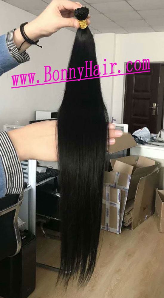 32" Natural Color Stick Tip Human Remy Hair