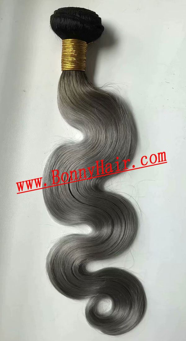16" Ombre Color 1B/Grey Body Wave Human Remy Hair Weave