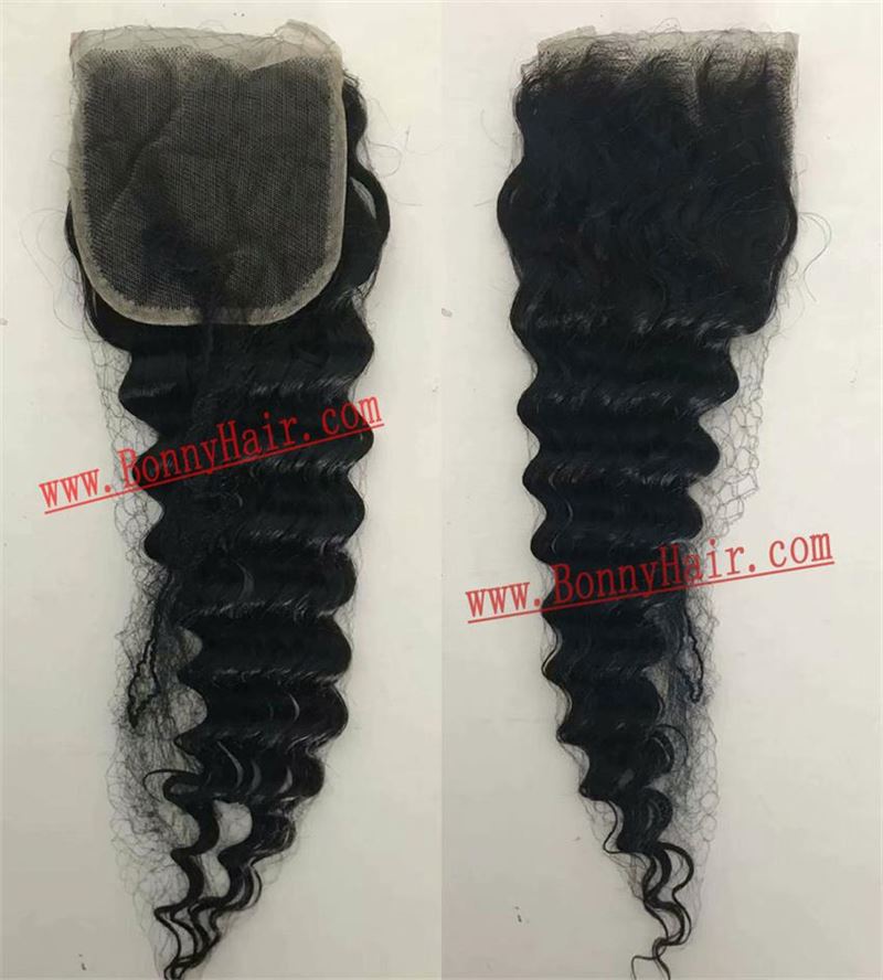 4"X4" 16 inch Water Wave Natural Color Human Remy Hair