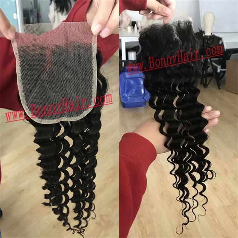 Natural Color 4"X4" Curly Lace Closure Human Remy Hair