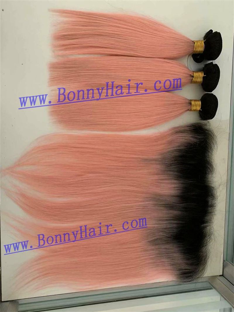 Ombre Color 1B/Pink 13"X6" Front Lace Closure And Hair Weave